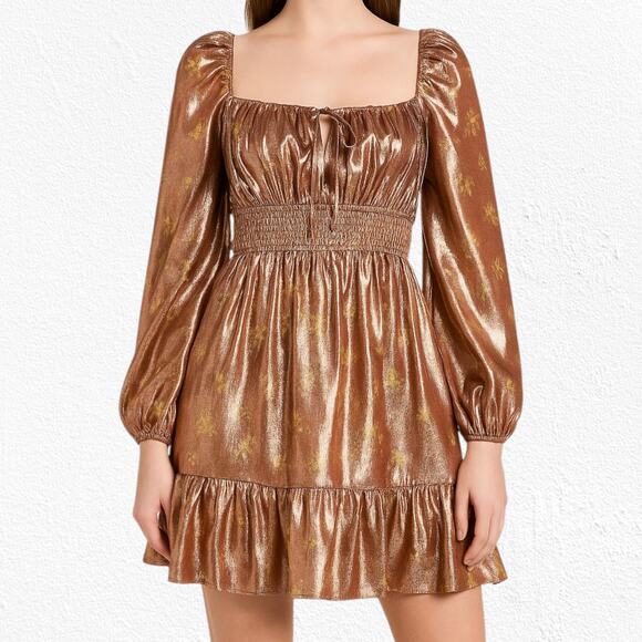 Paige Noah Metallic Silk Blend Bronze Romantic Mini Dress Size Small NWT $350 - Picture 2 of 13
